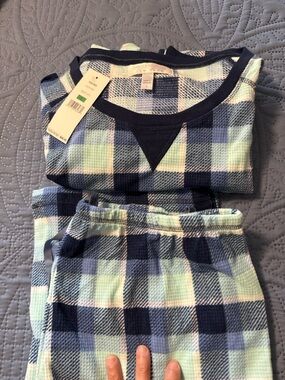 Carole Hochman Pajama Set Womens Large NWT Plaid Waffle Knit Lounge Set Cozy